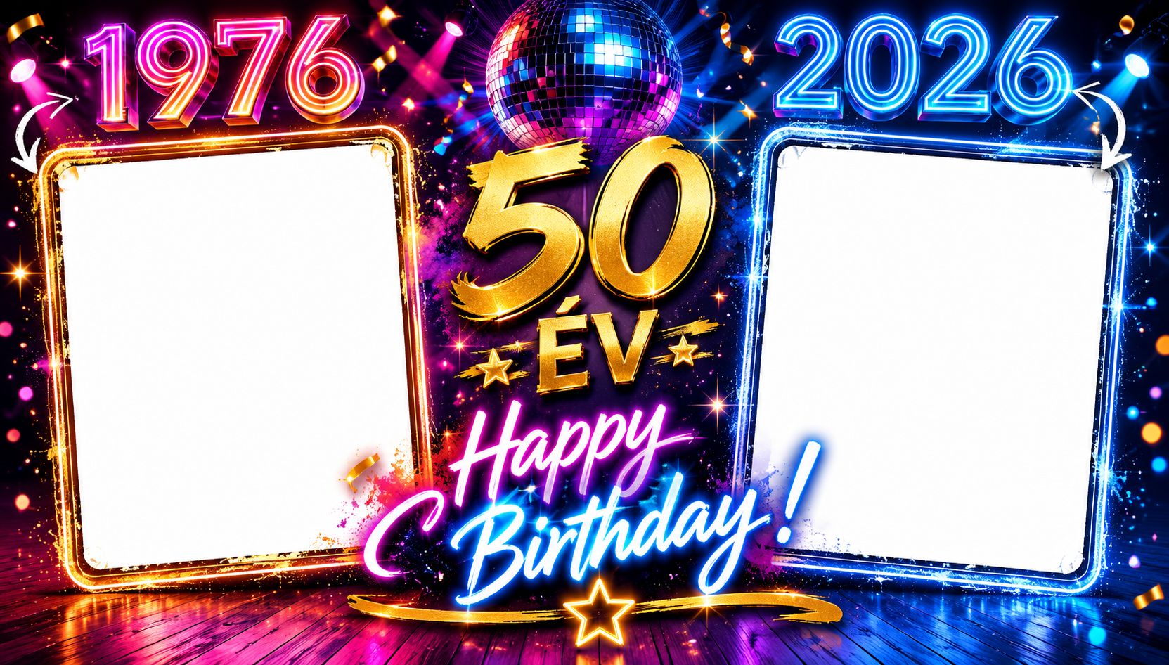 Neon 50. születésnapi kétképes egyedi szelfigépkeret