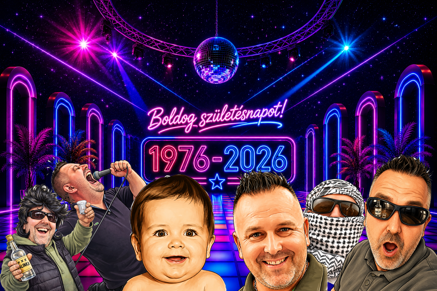 Személyre szabott diszkó témájú szelfigép fotóeredmény
